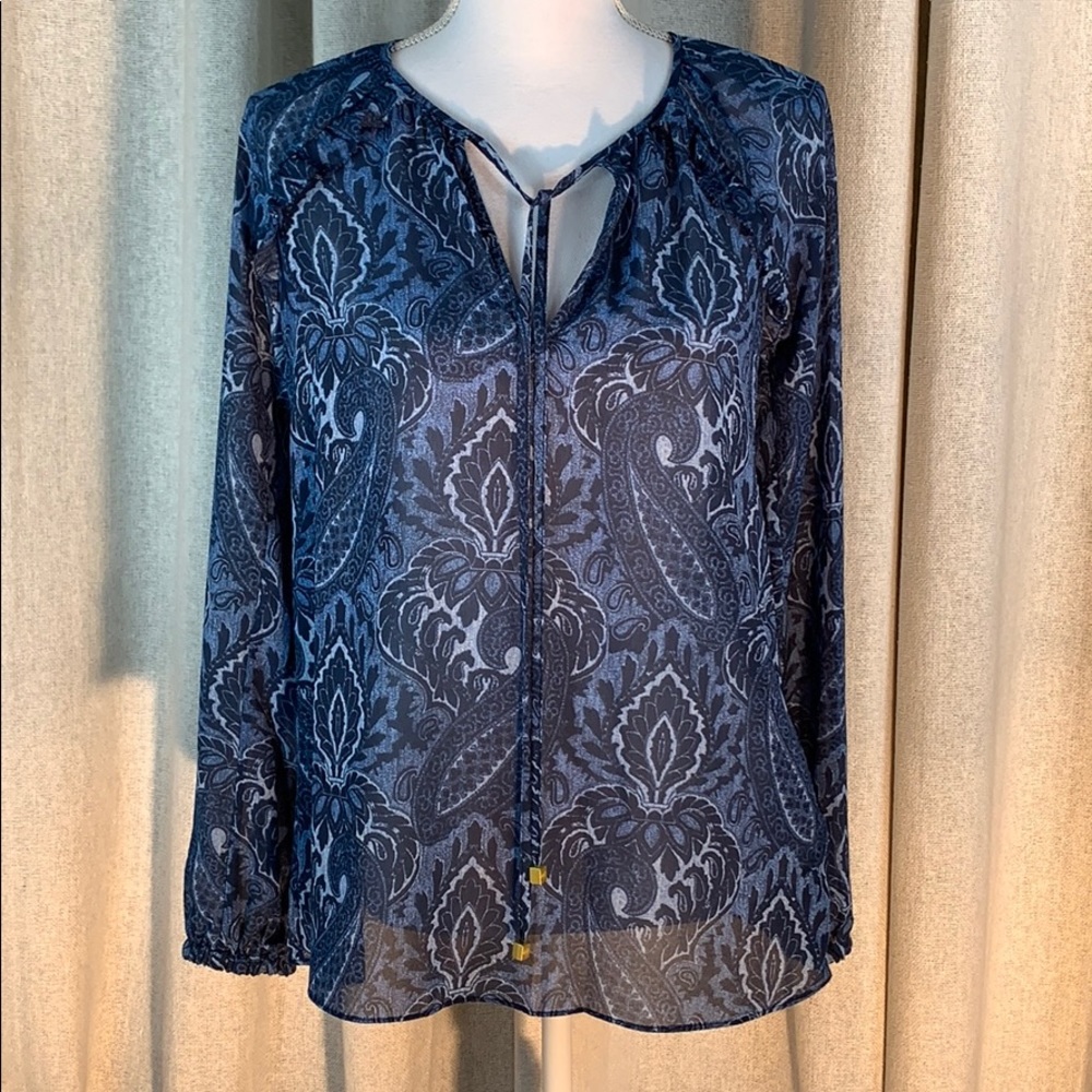 Michael Kors Navy Paisley Sheer Tie-Neck Tunic